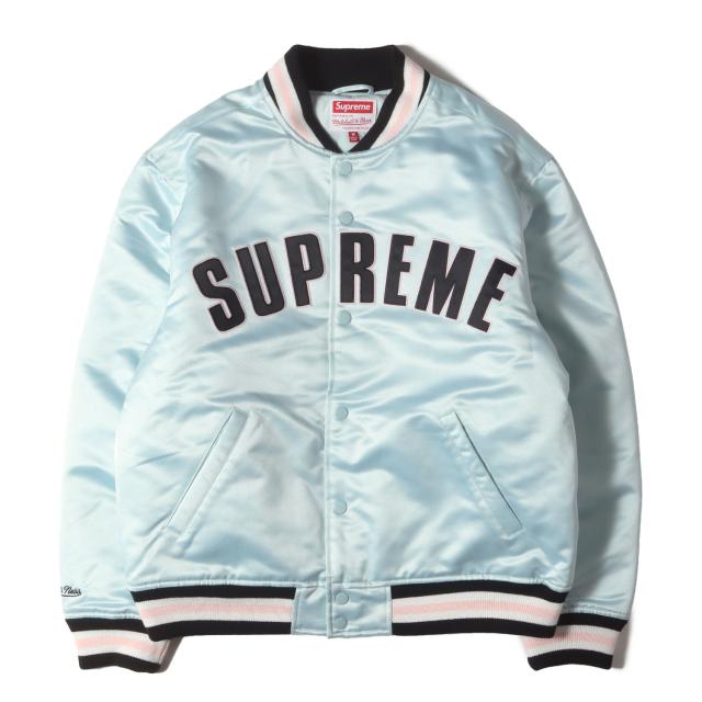 Supreme シュプリーム 47375 スタジャン ライトブルー Satin Varsity Jacket【メンズ】