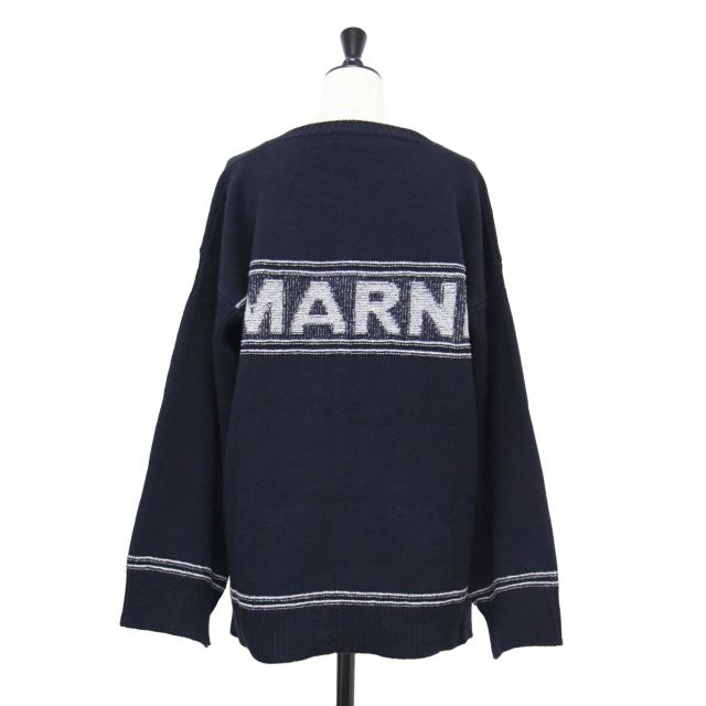 MARNI マルニ カーディガン ネイビー 紺 サイズ:40(M) | 24秋冬 バックロゴ キモノスリーブ カーディガン / ニット | クルーネック 長袖 ウール | イタリア製 | トップス セーター【レディース】【中古】【K4613】