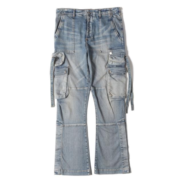 AMIRI アミリ パンツ インディゴ サイズ:33 | ヴィンテージ加工 カーゴポケット フレア ストレッチ デニム パンツ (CARGO FLARE JEAN) | USA製 | ボトムス ジーンズ ジーパン【メンズ】【中古】【K4670】