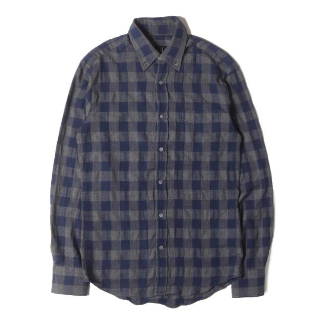 dunhill ダンヒル シャツ ネイビー グレー サイズ:S | 近年モデル ブロックチェック ヘリンボーン ボタンダウンシャツ | トップス カジュアルシャツ 長袖【メンズ】【中古】【K4693】