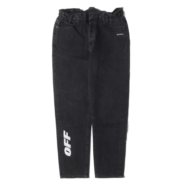 OFF-WHITE オフホワイト パンツ ブラック 黒 サイズ:32 | ウォッシュ加工 ロゴ刺繍 スリム デニムパンツ(SLIM LOW CROTCH) | ボトムス ジーンズ ジーパン【メンズ】【中古】【K4709】
