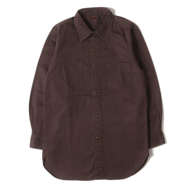 At LAST&amp;CO アットラスト シャツ ブラウン サイズ:14 | チンスト付き コットンツイル ワークシャツ | トップス カジュアルシャツ 長袖【メンズ】【中古】【K4711】