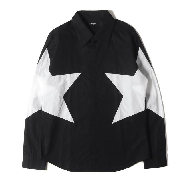 BALMAIN バルマン シャツ ブラック 黒 サイズ:42 | 星型切替 ブロード シャツ | トップス カジュアルシャツ 長袖【メンズ】【中古】【K4714】