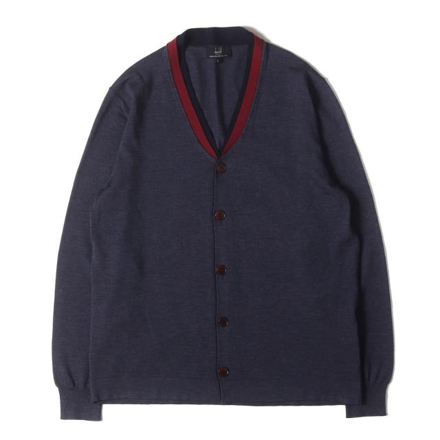 dunhill ダンヒル カーディガン ヘザーネイビー 紺 サイズ:L | Vネック ハイゲージ ニット カーディガン | ENGINEERED FIT | イタリア製 | トップス セーター【メンズ】【中古】【美品】【K4714】