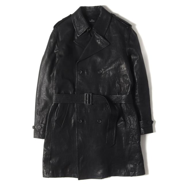 PS Paul Smith ピーエスポールスミス コート ブラック 黒 サイズ:M | ラムレザー トレンチコート | アウター ジャケット 上着【メンズ】【中古】【K4716】