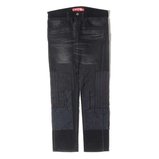 JUNYA WATANABE COMME des GARCONS ジュンヤワタナベ コムデギャルソン パンツ ブラックインディゴ XS | Levis フェード ヴィンテージ加工 パッチワーク 刺繍 スリム ストレート デニム パンツ | 日本製 ボトムス ジーンズ【メンズ】【中古】【美品】【K4716】