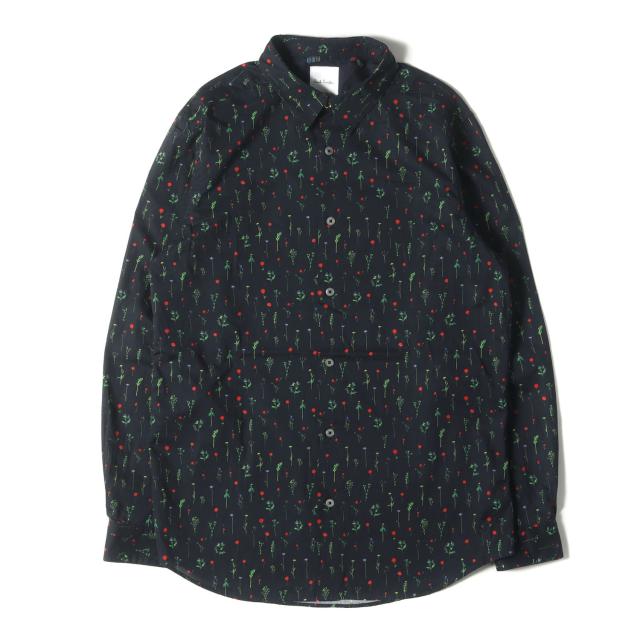 Paul Smith ポールスミス シャツ ブラック 黒 サイズ:M | フラワー柄 コットンブロード シャツ | 日本製 トップス カジュアルシャツ 長袖【メンズ】【中古】【美品】【K4716】
