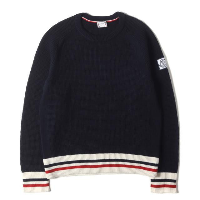 MONCLER GAMME BLEU モンクレールガムブルー ニット ネイビー 紺 サイズ:M | トリコロール リブ ニット セーター (MAGLIONE TRICOT GIROCOLLO) | トップス | イタリア製【メンズ】【中古】【K4721】