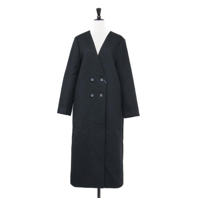 TO BE CHIC トゥー ビー シック コート ブラック 黒 サイズ:42(L) | ノーカラー ダブル ウールコート / ロング丈 Iライン スリット | アウター ジャケット 上着 | 日本製【レディース】【K4724】