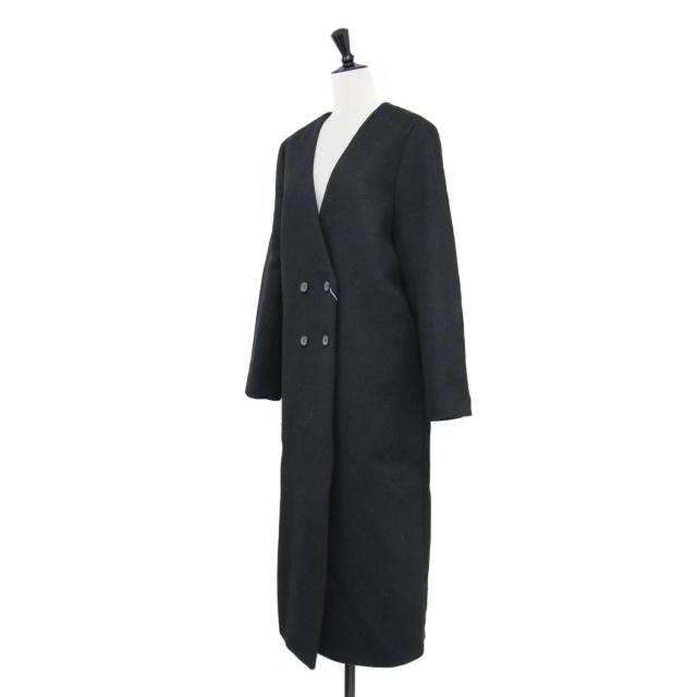 TO BE CHIC トゥー ビー シック コート ブラック 黒 サイズ:42(L) | ノーカラー ダブル ウールコート / ロング丈 Iライン スリット | アウター ジャケット 上着 | 日本製【レディース】【K4724】_2