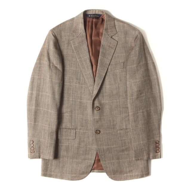 BROOKS BROTHERS ブルックスブラザーズ ジャケット ベージュ サイズ:36S | E.THOMAS別注 | ウール/シルク/リネン チェック 2B ノッチドラペル テーラードジャケット | アウター ブレザー 上着【メンズ】【中古】【K4729】