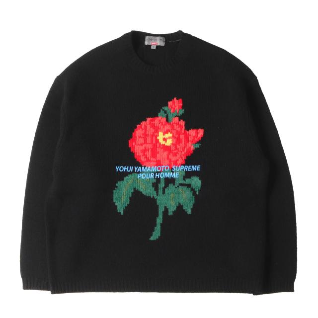 Supreme シュプリーム ニット ブラック 黒 サイズ:L | Yohji Yamamoto ローズ ウールニット セーター (Sweater) | トップス セーター | コラボ【メンズ】【中古】【K4728】