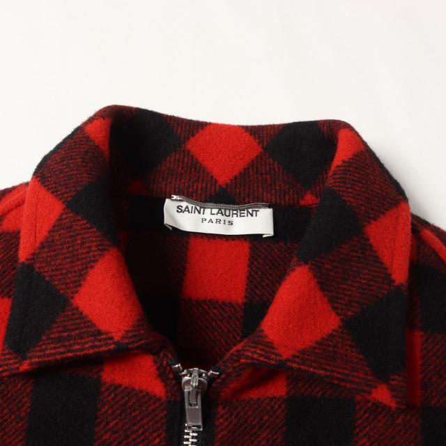 SAINT LAURENT PARIS サンローラン パリ ブルゾン レッド ブラック 赤黒 サイズ:XS | バッファローチェック メルトン ジップ ブルゾン | アウター ジャケット 上着【メンズ】【中古】【美品】【K4727】_2