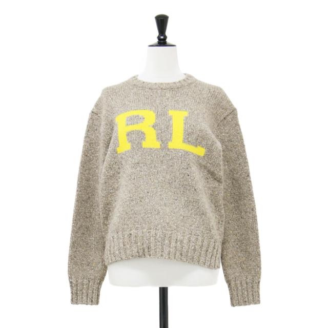 POLO Ralph Lauren ポロ ラルフローレン ニット ベージュ サイズ:S | RL レタード クルーネック セーター / ニット | 長袖 ロゴ ウール コットン | トップス【レディース】【中古】【K4729】