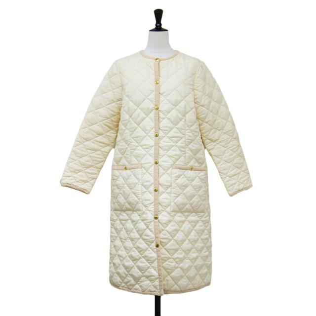 Traditional Weatherwear トラディショナル ウェザーウェア × NOLLYS 別注 コート アイボリー サイズ:34(M) | アークリー ロング キルティングコート | ARKLEY LONG 長袖 ノーカラー ミディ丈 メタルボタン 撥水加工 | アウター ジャケット【レディース】【中古】【K4730】