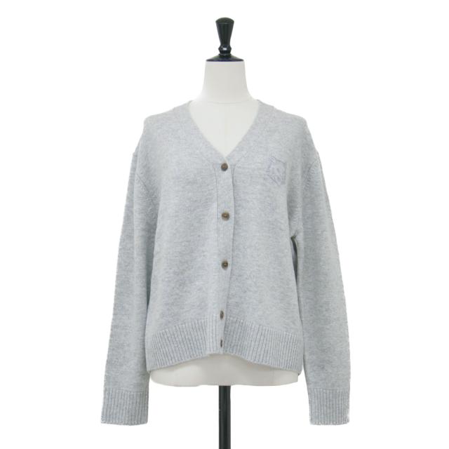 MAISON KITSUNE メゾン キツネ カーディガン ミドルゲージ グレー サイズ:L | 24秋冬 アニマル刺繍 カーディガン / Bold Fox Head Embroidered Cropped Cardigan Vネック 長袖 ボタンダウン カシミヤ ウール | トップス セーター【レディース】【K4730】