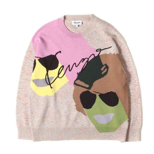 KENZO ケンゾー ニット マルチカラー サイズ:S | NIGO期 フェイスグラフィック クルーネック インターシャ ニット (Tribute lntarsia Long Jumper) | トップス セーター【メンズ】【中古】【美品】【K4731】