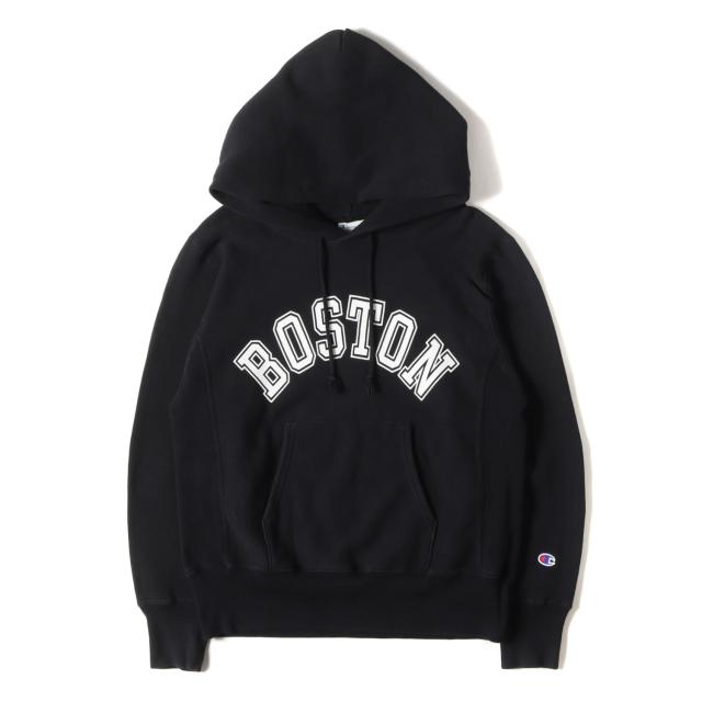 Champion チャンピオン パーカー ブラック 黒 サイズ:S | 単色タグ復刻 | BOSTON カレッジロゴ リバースウィーブ スウェットパーカー | トップス フーディー【メンズ】【中古】【K4738】