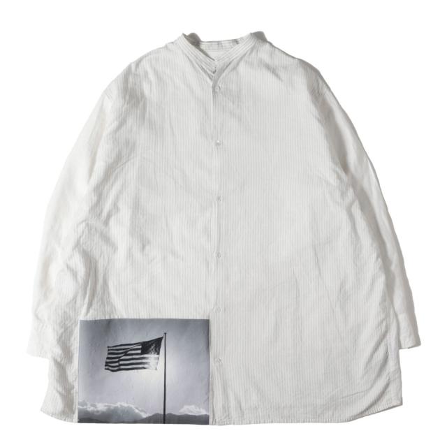 RAF SIMONS ラフシモンズ シャツ ホワイト 白 サイズ:46 | 17SS ROBERT MAPPLETHORPE 転写フォト オーバーサイズ コットン バンドカラー ボタン シャツ | トップス カジュアルシャツ 長袖【メンズ】【中古】【K4734】