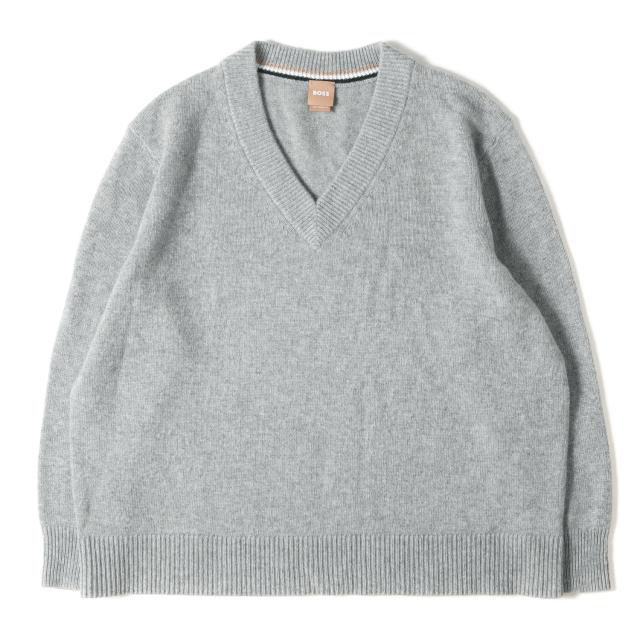 HUGO BOSS ヒューゴボス ニット グレー サイズ:XS | 現行タグ カシミヤニット Vネック セーター | トップス プルオーバー【メンズ】【中古】【K4734】