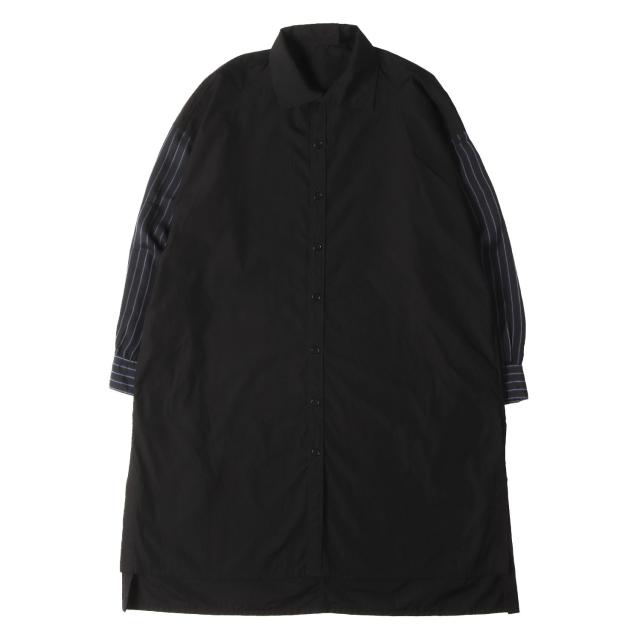 Yohji Yamamoto ヨウジヤマモト シャツ ブラック ブルー サイズ:3 | ストライプ スリーブ 切替 変型 ロング シャツ (Products dyed Stripe Sleeve Shirts) / POUR HOMME | トップス カジュアルシャツ 長袖 | 日本製 【メンズ】【中古】【K4734】