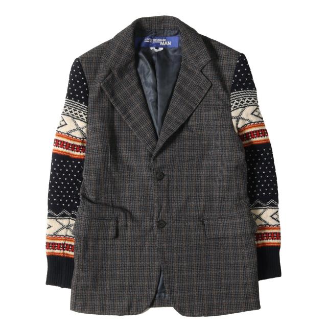 JUNYA WATANABE MAN COMME des GARCONS ジュンヤワタナベ マン コムデギャルソン ジャケット グレー サイズ:S | 縮絨加工 ノルディックニット グレンチェック 2B テーラードジャケット 2019年製 | 上着 アウター ブルゾン 【メンズ】【中古】【K4734】
