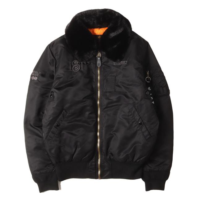 STUSSY ステューシー ジャケット ブラック 黒 サイズ:L | ALPHA B-15 ワールドワイド ボンバージャケット (B-15 Worldwide Jacket) | アウター ブルゾン コラボ【メンズ】【中古】【K4735】