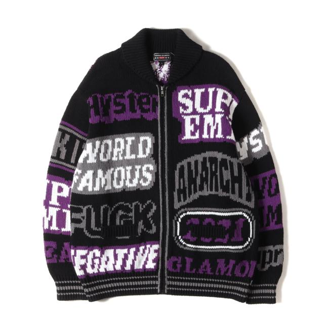 Supreme シュプリーム セーター ブラック パープル サイズ:L | 21SS ×HYSTERIC GLAMOUR マルチロゴ コットンニット ジップ セーター(Logos Zip Up Sweater) | トップス カーディガン【メンズ】【中古】【K4735】