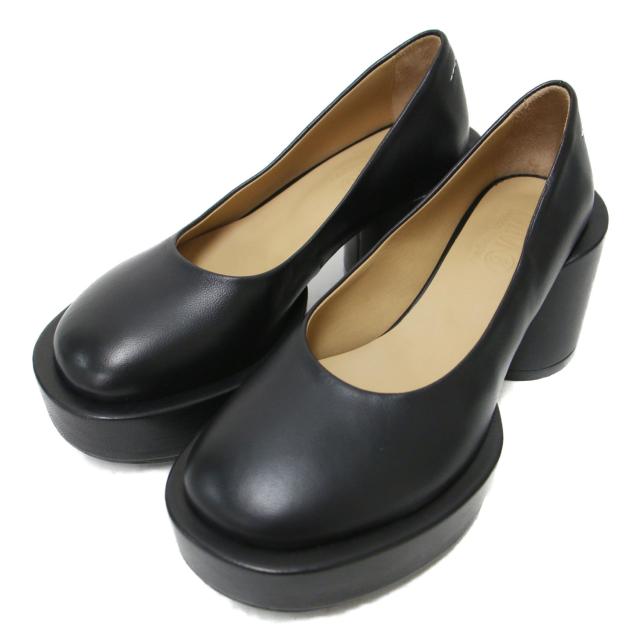 MM6 Maison Margiela エムエムシックス メゾンマルジェラ パンプス ブラック 黒 サイズ:35(22.0cm) | レザー プラットフォーム パンプス | チャンキーヒール ラウンドトゥ ボリュームソール | ブランド シューズ 靴【レディース】【中古】【K4737】