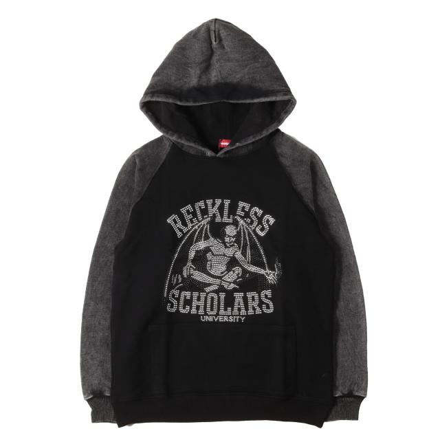 RECKLESS SCHOLARS レックレス・スカラーズ パーカー ブラック 黒 サイズ:XL | メタルビーズ ブリーチ加工 スウェットパーカー | トップス フーディー プルオーバー【メンズ】【K4741】
