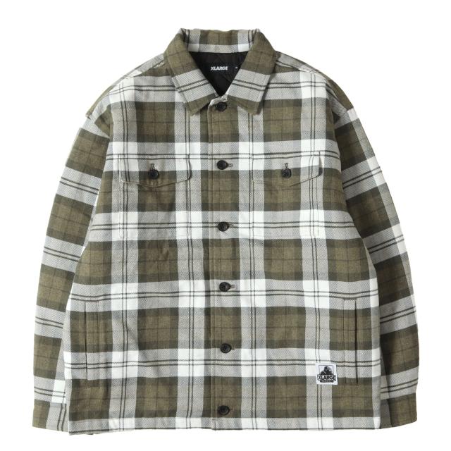 X-LARGE エクストララージ ジャケット グリーン×ホワイト サイズ:S | 22AW 裏地キルティング チェックネル シャツジャケット (QUILTED CHECK SHIRT JACKET) | アウター ブルゾン 上着【メンズ】【中古】【美品】【K4741】
