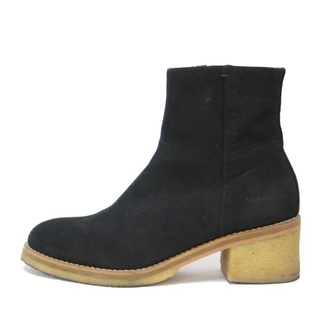 Clarks クラークス サイズ:UK3(22.0cm) | ヌバックレザー ショート ブーツ | ラウンドトゥ ジップ クレープソール | ブラック 黒 | ブランド シューズ 靴【レディース】【中古】【K4741】