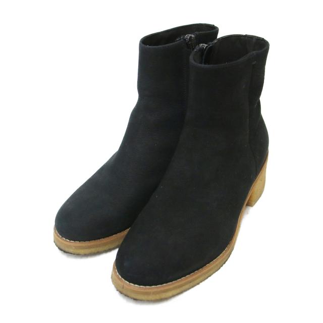 Clarks クラークス サイズ:UK3(22.0cm) | ヌバックレザー ショート ブーツ | ラウンドトゥ ジップ クレープソール | ブラック 黒 | ブランド シューズ 靴【レディース】【中古】【K4741】_1