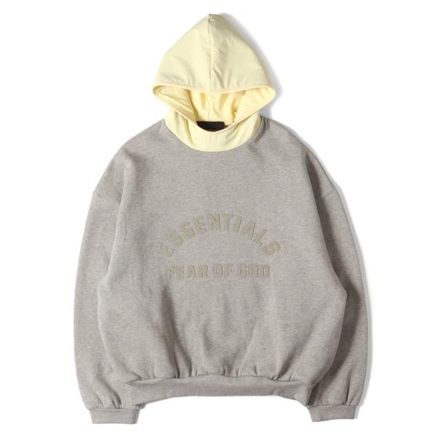 FEAR OF GOD フィアオブゴッド パーカー サイズ:S | 24SS FOG ESSENTIALS ナイロンフード スウェットパーカー (Nylon Fleece Hoodie) | ダークヘザーオートミール×ガーデンイエロー | トップス フーディー【メンズ】【中古】【K4742】