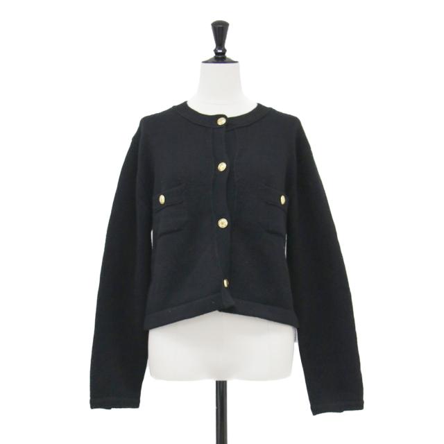 Deuxieme Classe ドゥーズィエム クラス ジャケット ブラック 黒 サイズ:FREE | 22秋冬 カシミヤ ニット ジャケット | cashmere | カーディガン ショート丈 クルーネック | アウター ブルゾン 上着【レディース】【中古】【K4742】
