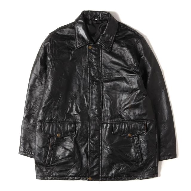 90s - 00s ヴィンテージ古着 | 90s パッチワーク シープスキンレザー フルジップ ハーフコート | ブラック 黒 サイズ:M | 90年代 | アウター ジャケット ブルゾン 上着【メンズ】【中古】【K4743】