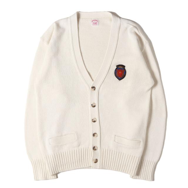 BROOKS BROTHERS ブルックスブラザーズ カーディガン オフホワイト 白 サイズ:S | 希少 USA製 | 80s 金モールワッペン付き コットンニット カーディガン | 80年代 ヴィンテージ 古着 | トップス セーター【メンズ】【中古】【K4748】