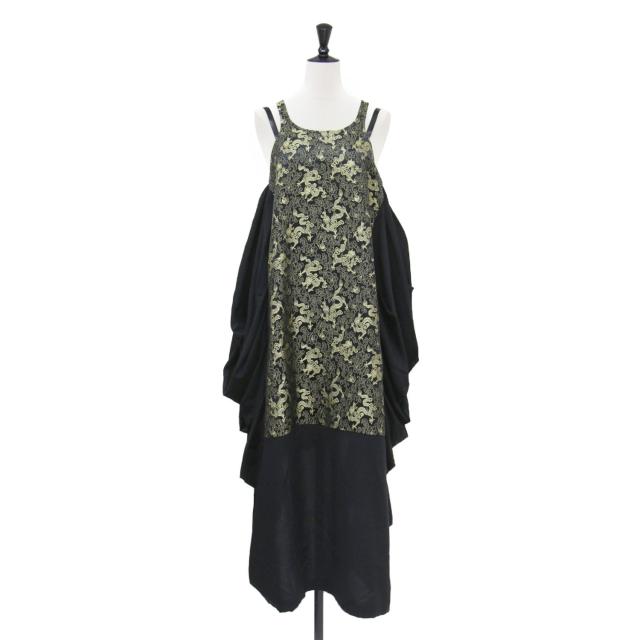 JUNYA WATANABE COMME des GARCONS ジュンヤワタナベ コムデギャルソン ワンピース ブラック 黒 サイズ:S | 22春夏 龍 ジャガード 切替 ワンピース / ドレス | ロング ノースリーブ | トップス ドレス【レディース】【K4748】