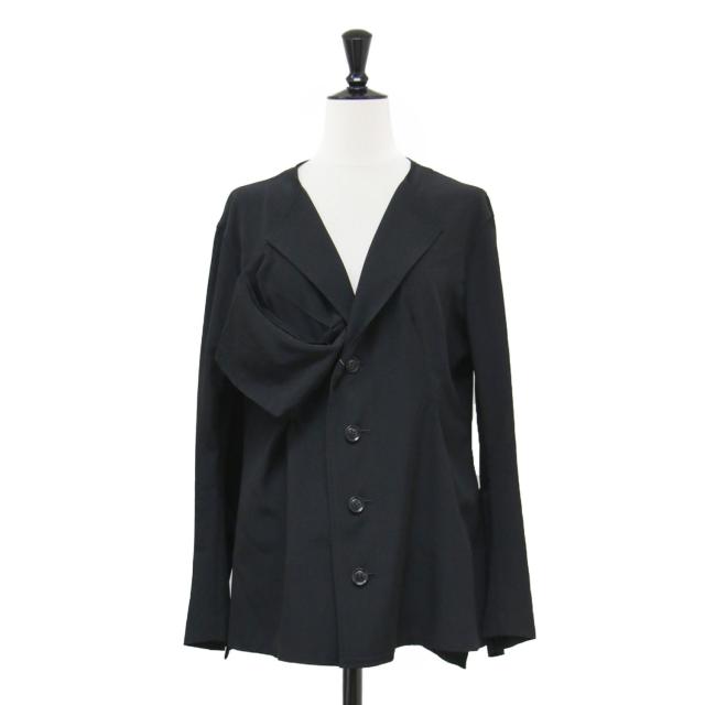 Yohji Yamamoto ヨウジヤマモト ジャケット ブラック 黒 サイズ:1(M) | 22春夏 ジップポケット付き ジャケット YG-J01-500-1-01 | Ys 長袖 ノーカラー | 日本製 | アウター ブルゾン 上着【レディース】【K4748】