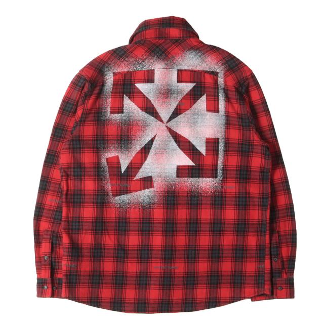 OFF-WHITE オフホワイト シャツ レッド ブラック 赤黒 サイズ:XL | 20AW ステンシル アロー チェック フランネルシャツ (STENCIL FLANNEL CHECK SHIRT) | トップス カジュアルシャツ 長袖【メンズ】【中古】【K4750】