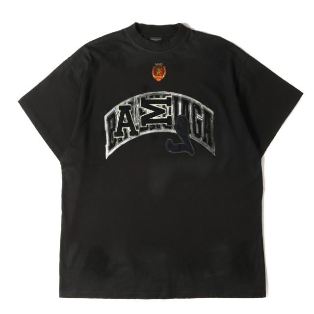 BALENCIAGA バレンシアガ Tシャツ ブラック 黒 サイズ:3 | 23SS クラッシュダスト加工 ワッペンTシャツ | トップス カットソー 半袖【メンズ】【中古】【美品】【K4755】