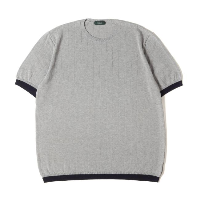ZANONE ザノーネ ニット ヘザーグレー サイズ:52 | トリム ハイゲージ コットン ニット Tシャツ | トップス カットソー 半袖 イタリア製【メンズ】【中古】【美品】【K4755】