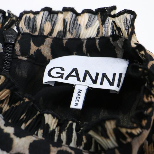 GANNI ガニー ワンピース ベージュ系 サイズ:36(S) | レオパードプリント ロング ワンピース | 長袖 フリルカラー フレアー シフォン ヒョウ柄 | トップス ドレス【レディース】【中古】【K4756】_4