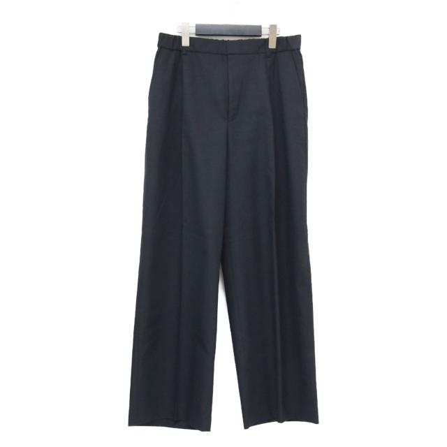 23区 ニジュウサンク パンツ ネイビー 紺 サイズ:44(XL) | スラブツイードストレッチ ワイド パンツ | タック センタープレス コットン リネン | ボトムス ズボン【レディース】【中古】【K4793】