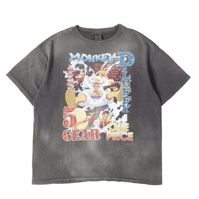 SAINT MICHAEL セントマイケル Tシャツ ブラック 黒 サイズ:XXL | 23AW ×ONE PIECE ヴィンテージ加工 モンキー・D・ルフィ Tシャツ(OP_SS T-SHIRT / LUFFY) | トップス カットソー 半袖 | コラボ【メンズ】【中古】【美品】【K4793】