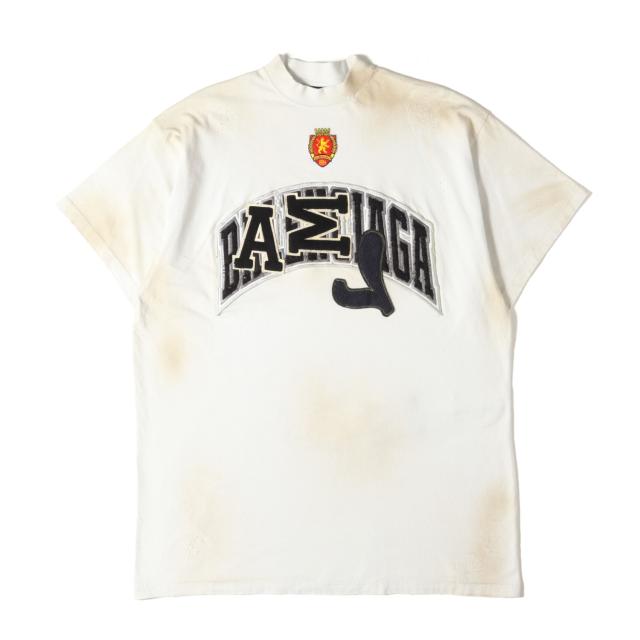 BALENCIAGA バレンシアガ Tシャツ スノーグレー系 サイズ:L | 23SS クラッシュダスト加工 ワッペンロゴ オーバーサイズ Tシャツ(SKATER OVERSIZED T-SHIRT) | トップス カットソー 半袖【メンズ】【K4779】