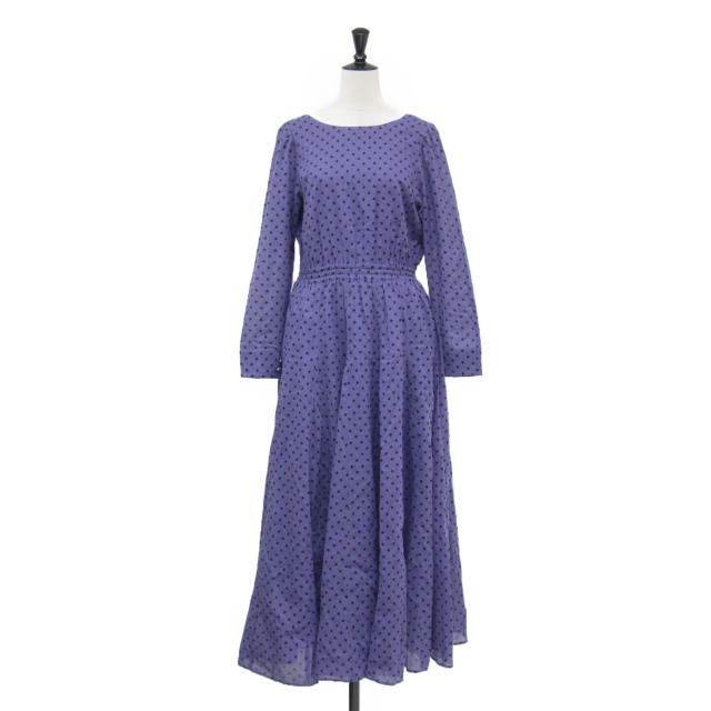 ne Quittez pas ヌキテパ ワンピース ブルー系 サイズ:FREE | 22春夏 ドットプリント タックスリーブ ワンピース / Dot Print Tuck Sleeve Dress ドレス 長袖 クルーネック フレア ギャザー コットン | トップス【レディース】【中古】【K4800】