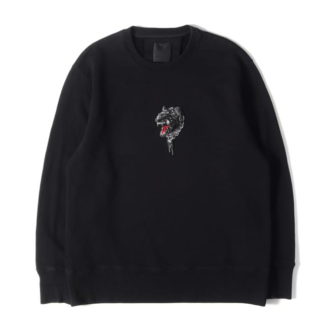 GIVENCHY ジバンシィ スウェット ブラック 黒 サイズ:M | ブラックタイガーワッペン ビッグロゴ刺繍 オーバーサイズ クルーネック スウェットシャツ | トップス トレーナー プルオーバー 【メンズ】【中古】【K4820】