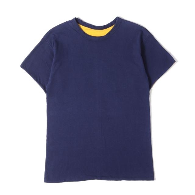 Champion vintage チャンピオン ヴィンテージ Tシャツ ネイビー イエロー サイズ:M | 70s バータグ 無地 ダブルフェイス Tシャツ | トップス カットソー 半袖 | 70年代 古着【メンズ】【中古】【K4824】