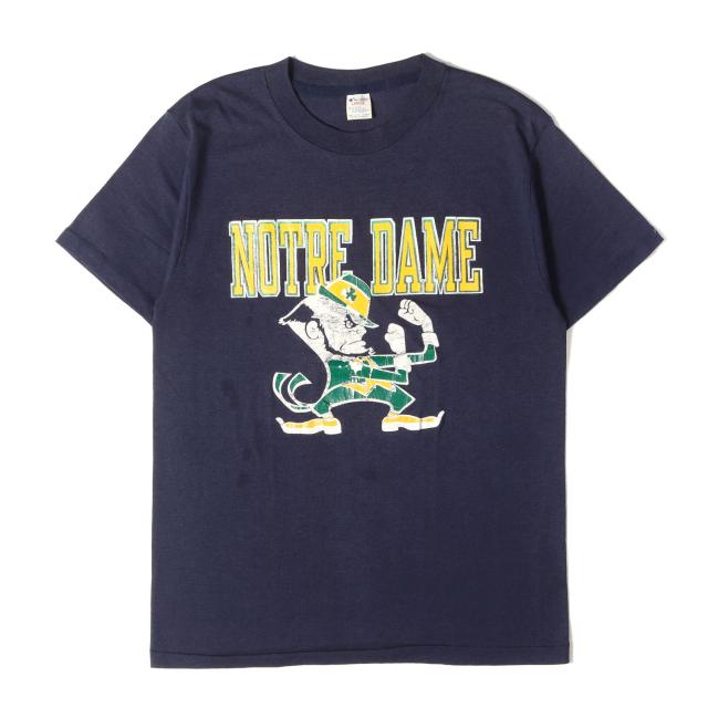 Champion vintage チャンピオン ヴィンテージ Tシャツ ネイビー 紺 サイズ:L | 80s トリコタグ カレッジプリント Tシャツ (ノートルダム大学) | トップス カットソー 半袖 | 80年代 古着【メンズ】【中古】【K4824】
